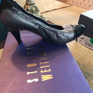 Metallic and black patent pumps